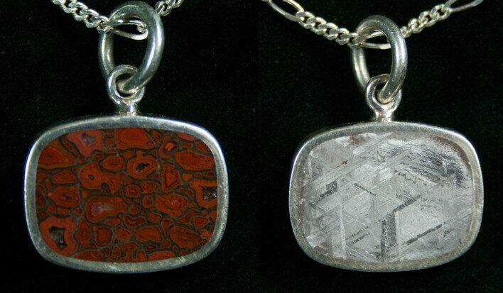 Agatized Dinosaur Bone & Gibeon Meteorite Pendant #7888